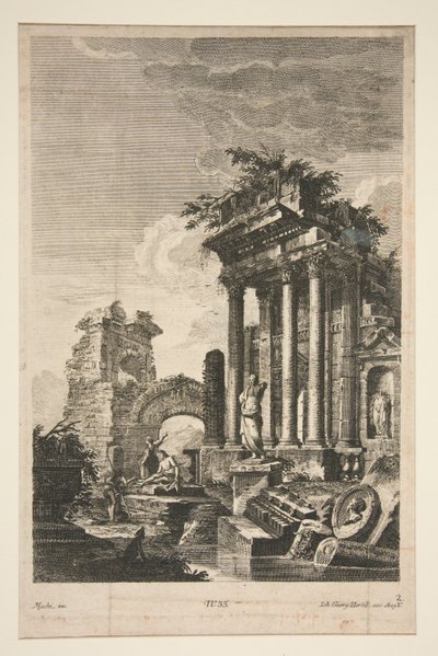 Capriccio med romerska ruiner av Johann Georg Hertel