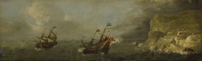 Seascape (olja på ekpanel) av Johann Georg Stuhr