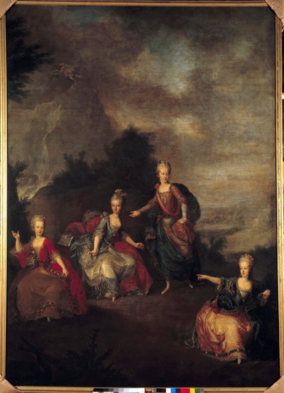 Representation of the Italian Opera il Parnasso Confuso”” av Christoph Willibald Gluck ger i samband med Joseph II:s äktenskap med Marie Josephine Antoinette de Baviere, på slottet Schönbrunn (Schönbrunn), den 24/01/1765 av archiduche av Johann Georg Weikert