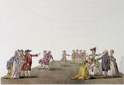 Sista scen av "Père de famille" av Denis Diderot - fac simile - gravyr efter en teckning av Ziesenis, Coutellier, i "Histoire generale illustrée du theatre"" av Johann Georg Ziesenis