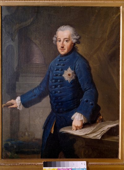 Porträtt av Fredrik II av Preussen (1712-1786) Kungen av Preussen Fredrik II av Preussen kallade Fredrik den Store var en upplysare despot som bar idealen från Ljusets århundrade. Målning av Johan Ziesenis (1716-1776). 1769. Frankfurt. Historiska Mus av Johann Georg Ziesenis