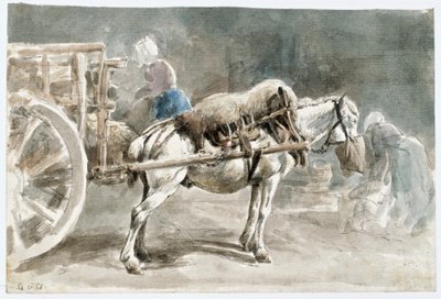 Kärrhäst som äter havre av Johann Georg von Dillis