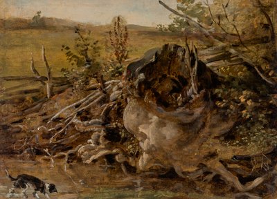 Ruttnande trädstubbe och jakthund av Johann Georg von Dillis