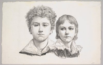 Porträtt av Rabe-barnen: Hermann, 14 år och Edmond, 7 år, tergo: proof before corr..., 1822. av Johann Gottfried Schadow