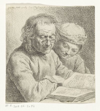 Man och pojke läser en bok av Johann Gottlieb Glume