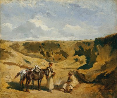 Två ungrare med två hästar i Puszta av Johann Gualbert Raffalt