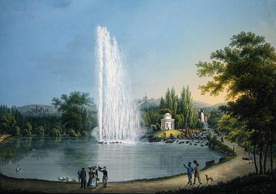 Den stora fontänen, ca 1820 (färg litho) av Johann Heinrich Bleuler