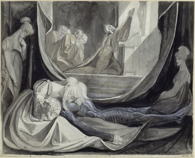 Kriemhild håller dödsvaka över Siegfried av Johann Heinrich Füssli
