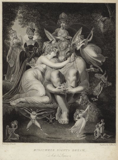 Titania kysser Botten i en midsommarnattsdröm av Johann Heinrich Füssli