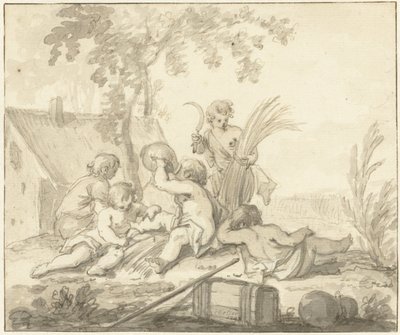 Allegorisk representation med barn och jordbrukets attribut av Johann Heinrich Keller (II)
