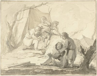 Allegorisk föreställning med barn runt en eld av Johann Heinrich Keller (II)