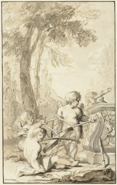 Allegorisk representation med barn som leker med astronomiska instrument av Johann Heinrich Keller (II)