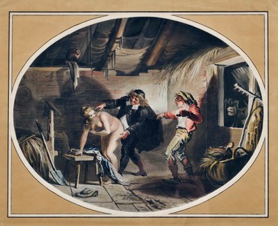 Stoet till Compere Pierre. (gravyr och akvarell av Johann Heinrich Ramberg