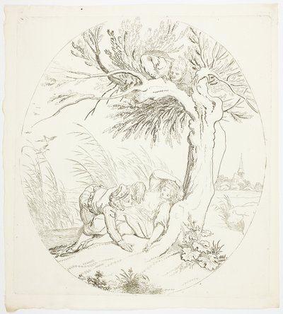 Oobserverad man som spionerar på liggande älskare av Johann Heinrich Ramberg