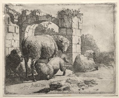 Får nära ruinerna av en båge, 1665. av Johann Heinrich Roos