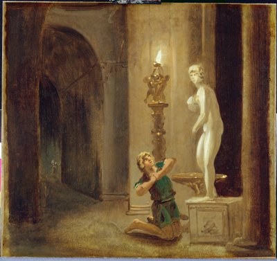 Pygmalion före statyn av Venus, ca 1800 (olja på papper) av Johann Heinrich Wilhelm Tischbein