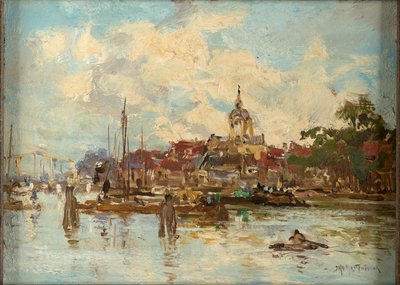 Amsterdam (olja på pannå) av Johann Hendrik Mastenbroek