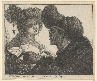 En man i turban läser för en ung kvinna av Johann Jakob Dorner the Elder