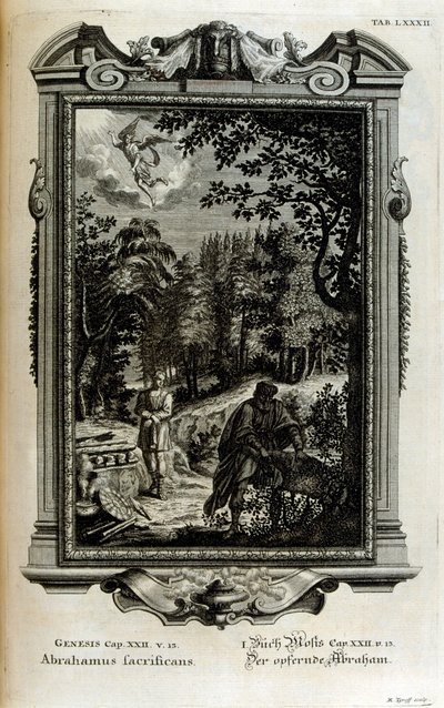 Abraham förbereder sig för att offra Isak av Johann Jakob Scheuchzer