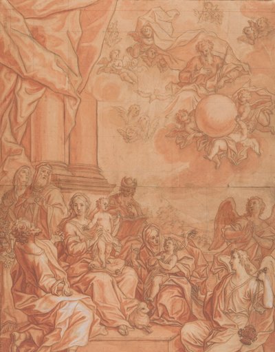Jungfrun och barnet med heliga och änglar, och Gud Fadern i himlen, mitten av 1700-talet. av Johann Lorenz Haid