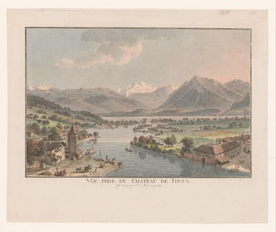 Utsikt över sjön Thun från Thun Slott Vue prize du chateau de Thoun (titel på objekt) av Johann Ludwig Aberli