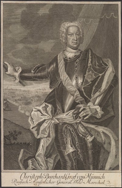 Porträtt av greve Burkhard Christoph von Munnich 1683-1767. av Johann Martin Bernigeroth