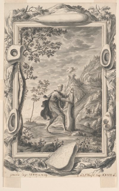 Studie för Jacob Pours Oil on the Stone på Bethel, Plate 87, Physica Sacra av Johann Melchior Füssli