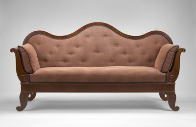 Soffa, c. 1855 (svart valnöt; svart valnötsfaner, oidentifierade sekundära träslag och modern klädsel) av Johann Michael Jahn