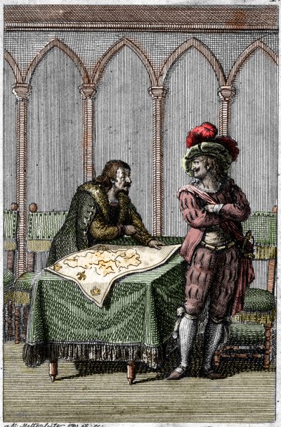 Kejsar Albert I av Habsburg (1255-1308) studerar kartan över Frankrike vid tiden för konflikten mellan påven Bonifatius VIII och kung Filip IV av Frankrike av Johann Michael Mettenleiter