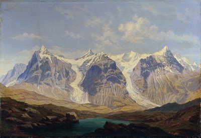 Wetterhorn, Mettenberg och Eiger med de två Grindelwaldglaciärerna emellan av Johann Michael Sattler