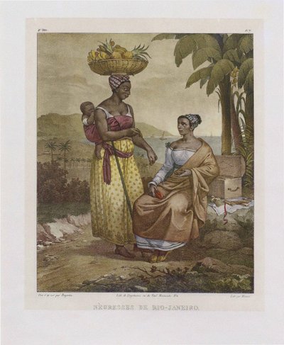 Svarta kvinnor från Rio de Janeiro. Från Picturesque Journey in Brazil, 1835. av Johann Moritz Rugendas