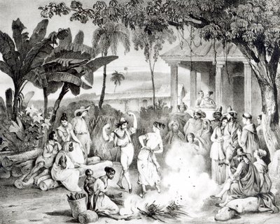 Landu Dance, graverad av Victor Adam och Monthellier (litho) (bw foto) av Johann Moritz Rugendas
