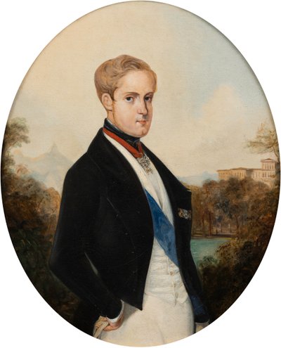 Porträtt av kejsar Peter II av Brasilien 1825-1891, 1846. av Johann Moritz Rugendas