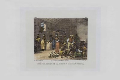 Beredning av mandioka rötter. Från pittoreska resor i Brasilien, 1830-1835. av Johann Moritz Rugendas
