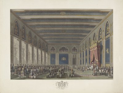 Institution of the States General av kung William I i Bryssel den 21 september 1815 Tolv skyltar av William I:s ankomst och invigning i Bryssel och striderna vid Quatre-Bras och Waterloo 1815 (serietitel) av Johann Nepomuk Gibèle (possibly)