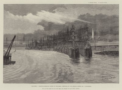 Öde, Hamburg-American Liners i Elbe av Johann Nepomuk Schonberg
