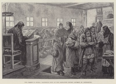 Hungersnöden i Ryssland, serverar soppa i Alexander Nevsky-klostret, St Petersburg av Johann Nepomuk Schonberg