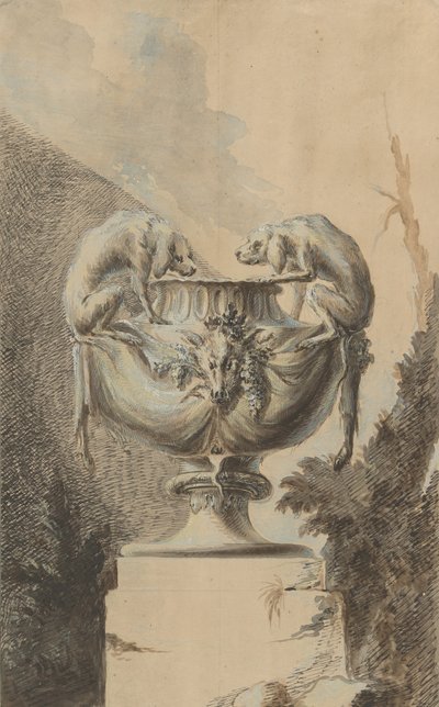 Design för en trädgårdsvas med jakttema, ca. 1740. av Johann Paul Egell
