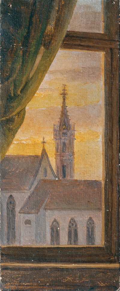 Utsikt genom ett fönster av ett gotiskt kyrktorn av Johann Peter Krafft