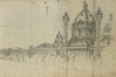 Utsikt över de södra förorterna till Wien och Karlskirche av Johann Peter Krafft