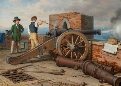 Konstnärsvänner löser ett kanonskott på Michele-fästningen nära Ostia (Ferdinand Jagemann och Peter Krafft) av Johann Peter Krafft
