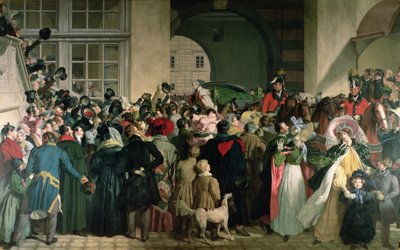 Frans I av Österrikes (II av det heliga romerska riket) (1768-1835) återkomst till Presburg den 27 november 1809, 1828-32 (enkaustisk) av Johann Peter Krafft