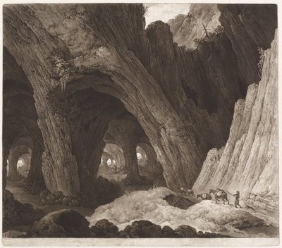 Resenärer som vilar i gigantiska grottor av Johann Peter Pichler, after Guillam Dubois