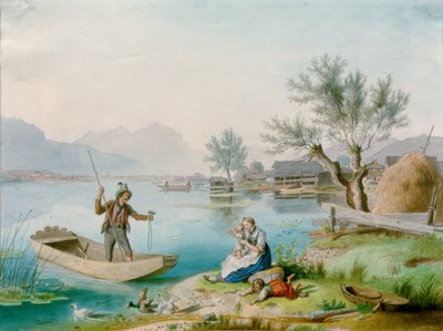 Fiskarfamilj vid Chiemsee av Johann Philipp Heinel