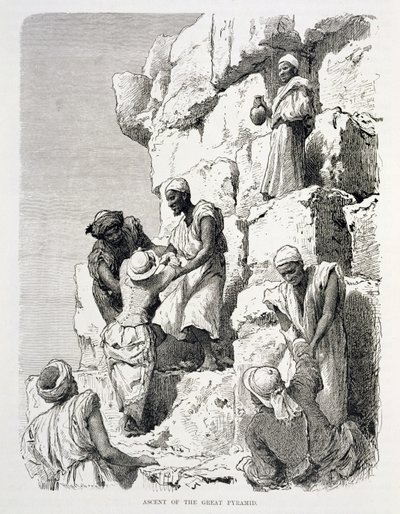 Bestigning av den stora pyramiden, 1800-talet (gravyr på papper) av Johann Rudolph the Elder Huber