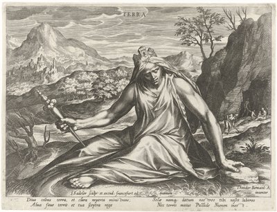 Jorden personifierad av gudinnan Cybele Terra (titel på objekt) De fyra elementen som mytologiska figurer (serietitel) av Johann Sadeler (I)