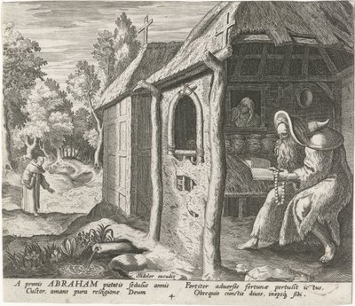 Abraham av Edessa som eremit Manliga eremiter (serietitel) Solitudo Sive Vitae Patrum Eremicolarum (serietitel) av Johann Sadeler (I)