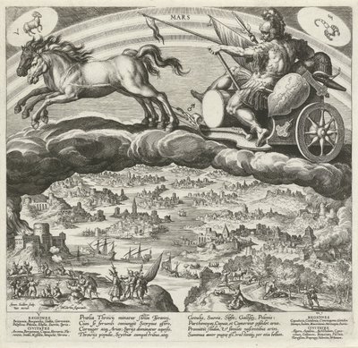 Planeten Mars och dess inflytande på världen De sju planeterna (serietitel) Planetarum effectus et eorum in signis zodiac (serietitel) av Johann Sadeler (I)