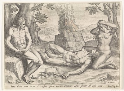 Eva sörjer döden för Abel Historien om Kain och Abel (serietitel) av Johann Sadeler (I)