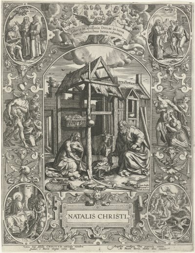 Födelse: Jul Natalis Christi (titel på objekt) De fyra viktigaste kristna högtiderna (serietitel) av Johann Sadeler (I)